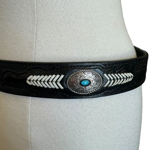 Vintage Black Fine Grain Tooled & Braided Leather Belt